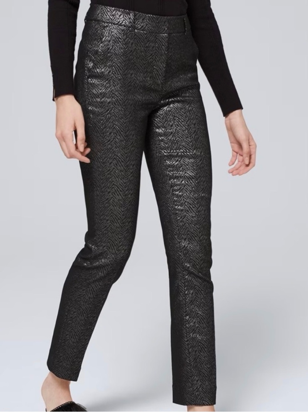 White House Black Market Black Metallic Straight Leg Pants